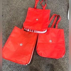 lululemon reusable tote bags - set of 3 - medium sized - red